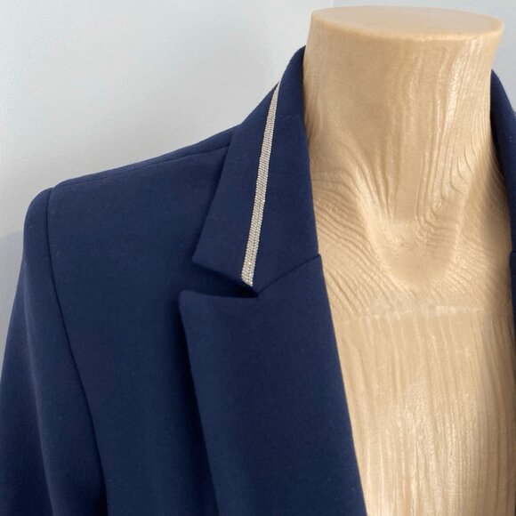 Vintage Queeni Women's Size 3 US Medium Navy Blue Classic Cut Blazer Jacket Trim - Picture 3 of 15